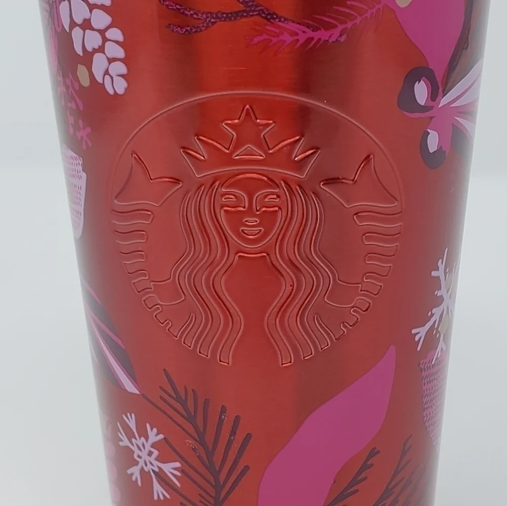 STARBUCKS NEW STAINLESS TUMBLER HOLIDAY 2021 RED & PINK COFFEE CUP BEVERAGE